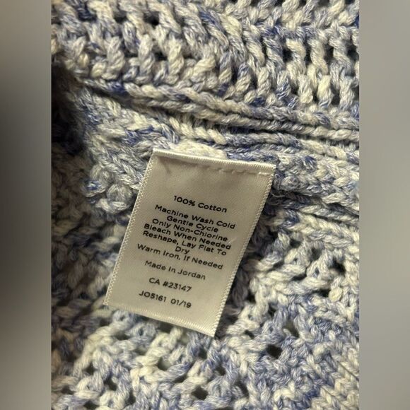 Talbots open knit chunky knit sweater women’s medium blue ivory - Picture 9 of 16